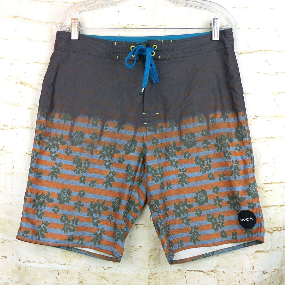 RVCA Board Shorts Mens 32 Vintage Brushed 9” Stripe Floral Ombre Swim Surf